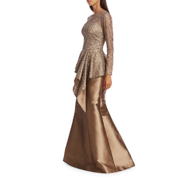 Teri Jon Lace & Gazar A-line Champagne Gown. - Picture 3 of 5